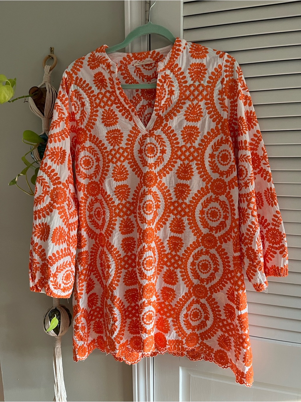 Sunday Up Orange and White Embroidered Midi Dress